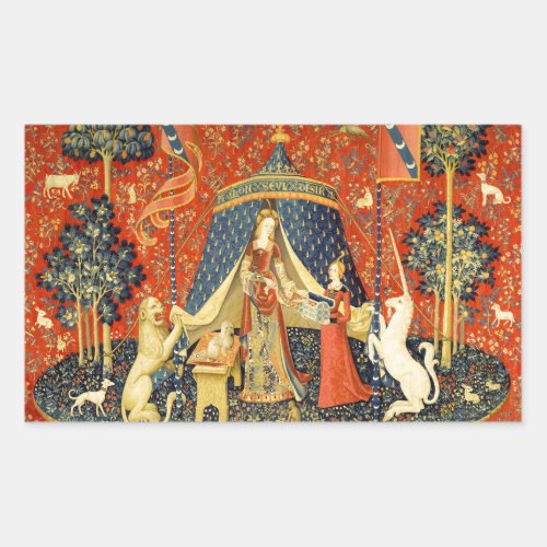 Lady and the Unicorn Medieval Tapestry Art Rectangular Sticker