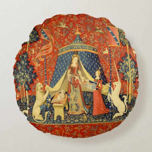 Lady and the Unicorn Medieval Tapestry Art Round Pillow