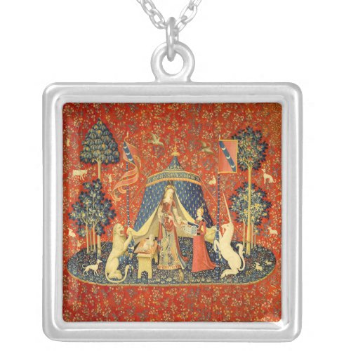 Lady and the Unicorn Medieval Tapestry Art Silver Plated Necklace