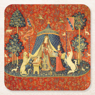 Lady and the Unicorn Medieval Tapestry Art Square Paper Coaster
