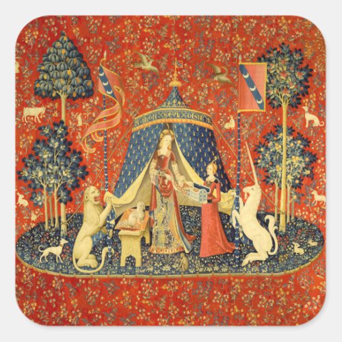 Lady and the Unicorn Medieval Tapestry Art Square Sticker