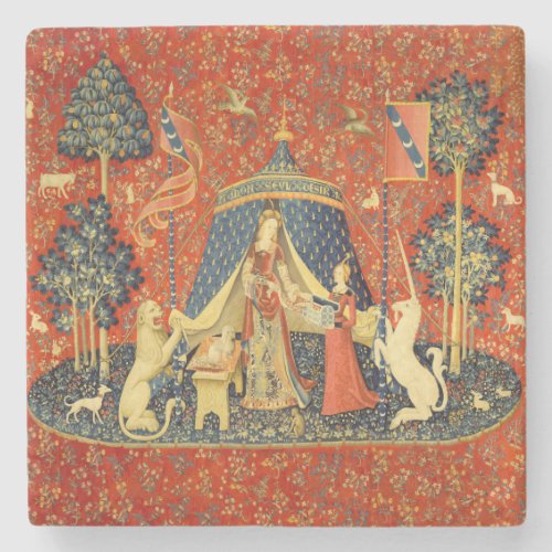 Lady and the Unicorn Medieval Tapestry Art Stone Coaster