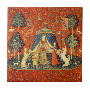 Lady and The Unicorn Medieval Tapestry: French Art Ceramic Tile