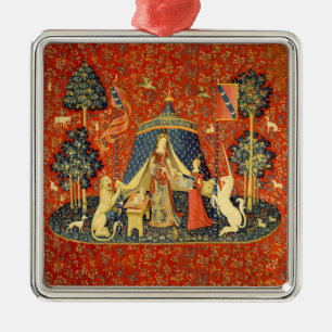 Lady and The Unicorn Medieval Tapestry: French Art Metal Ornament