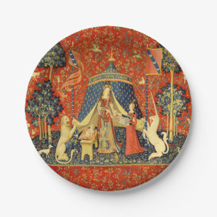Lady and The Unicorn Medieval Tapestry: French Art Paper Plates