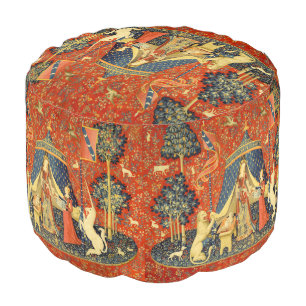 Lady and The Unicorn Medieval Tapestry: French Art Pouf
