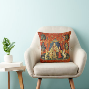 Lady and The Unicorn Medieval Tapestry: French Art Throw Pillow