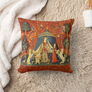 Lady and The Unicorn Medieval Tapestry: French Art Throw Pillow