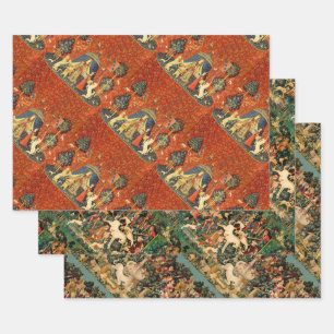 Lady and The Unicorn Medieval Tapestry: French Art Wrapping Paper Sheets