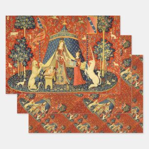 Lady and The Unicorn Medieval Tapestry: French Art Wrapping Paper Sheets