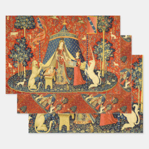 Lady and The Unicorn Medieval Tapestry: French Art Wrapping Paper Sheets