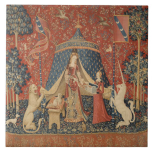 Lady And The Unicorn Middle Ages Vintage Tapestry Ceramic Tile