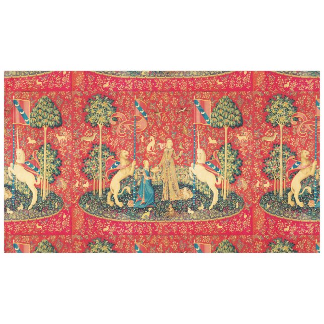 LADY AND UNICORN ,FANTASY FLOWERS,ANIMALS ,FLORAL  TABLECLOTH (Front (Horizontal))