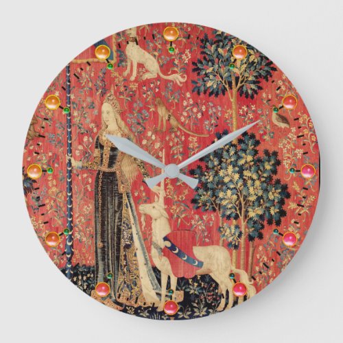 LADY AND UNICORN Fantasy FlowersAnimalsGemstones Large Clock