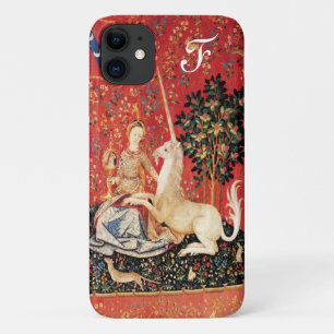 LADY AND UNICORN Fantasy Flowers,Animals Monogram iPhone 11 Case