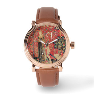 LADY AND UNICORN Fantasy Flowers,Animals Monogram Watch