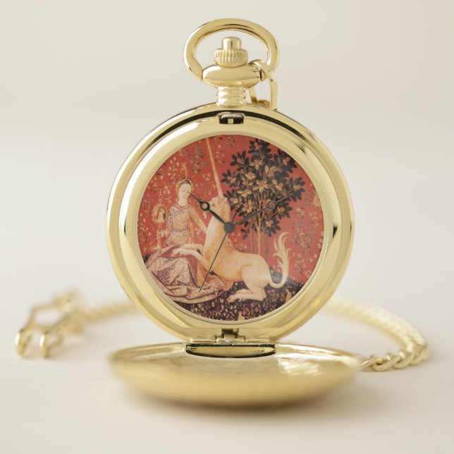 LADY AND UNICORN Fantasy Flowers,Animals Pocket Watch (Inside)