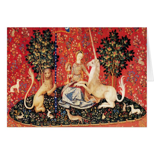LADY AND UNICORN Flowers,Animals Fantasy Christmas Cards (Front Horizontal)