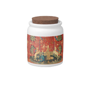 LADY AND UNICORN Lion,Fantasy Flowers,Animals Candy Jar