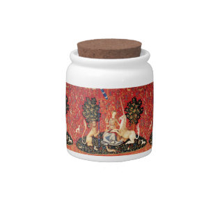 LADY AND UNICORN Lion,Fantasy Flowers,Animals Candy Jar