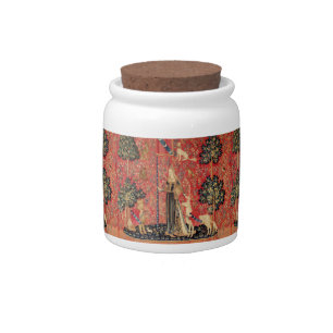 LADY AND UNICORN Lion,Fantasy Flowers,Animals Candy Jar