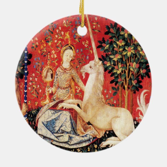 LADY AND UNICORN Lion,Fantasy Flowers,Animals Ceramic Ornament (Back)