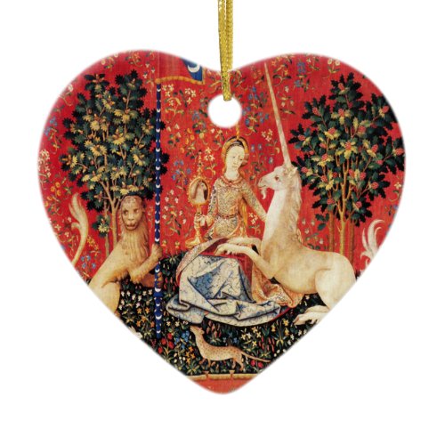 LADY AND UNICORN Lion,Fantasy Flowers,Animals Ceramic Ornament