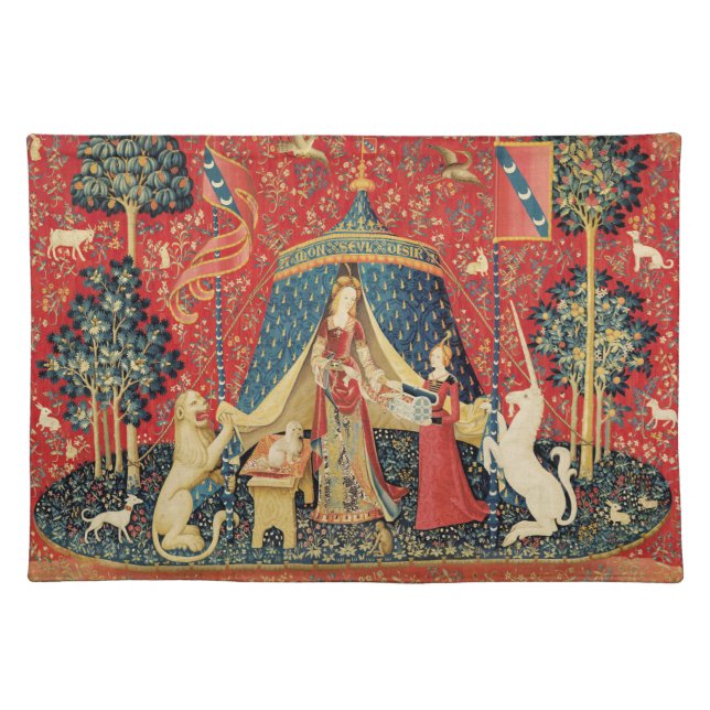 LADY AND UNICORN Lion,Fantasy Flowers,Animals Cloth Placemat (Front)