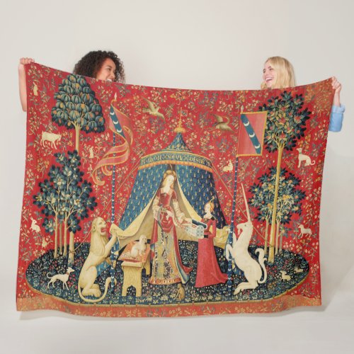 LADY AND UNICORN LionFantasy FlowersAnimals Fleece Blanket
