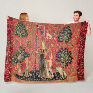 LADY AND UNICORN Lion,Fantasy Flowers,Animals Fleece Blanket