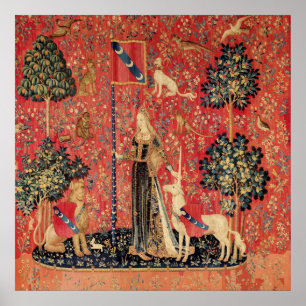 LADY AND UNICORN Lion,Fantasy Flowers,Animals Poster