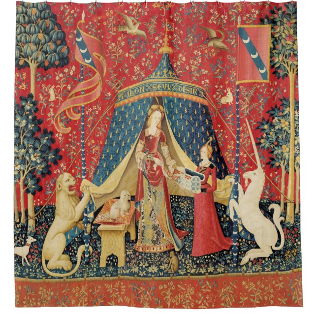 LADY AND UNICORN Lion,Fantasy Flowers,Animals Shower Curtain (Front)