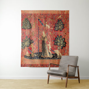 LADY AND UNICORN Lion,Fantasy Flowers,Animals Tapestry