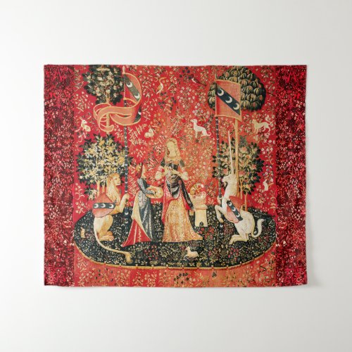 LADY AND UNICORN LionFantasy FlowersAnimals Tapestry