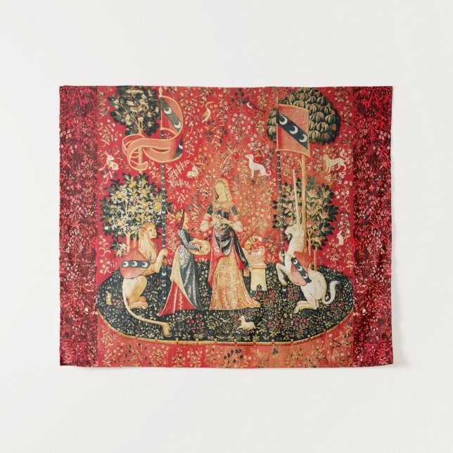 LADY AND UNICORN Lion,Fantasy Flowers,Animals Tapestry (Front (Horizontal))