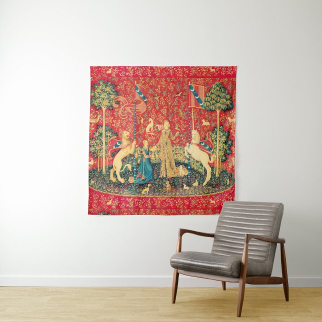 LADY AND UNICORN Lion,Fantasy Flowers,Animals Tapestry (In Situ (Horizontal))