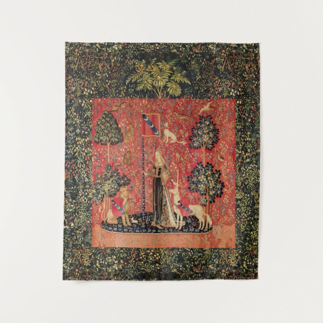 LADY AND UNICORN Lion,Fantasy Flowers,Animals Tapestry (Front)