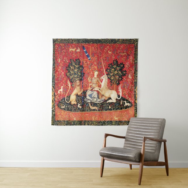 LADY AND UNICORN Lion,Fantasy Flowers,Animals Tapestry (In Situ)