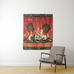 LADY AND UNICORN Lion,Fantasy Flowers,Animals Tapestry