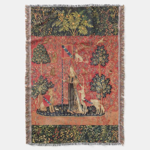 LADY AND UNICORN LionFantasy FlowersAnimals Throw Blanket