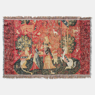 LADY AND UNICORN Lion,Fantasy Flowers,Animals Throw Blanket