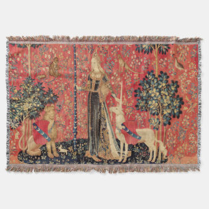 LADY AND UNICORN Lion,Fantasy Flowers,Animals Throw Blanket