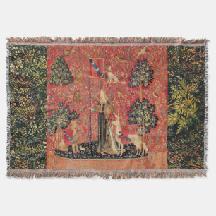 LADY AND UNICORN Lion,Fantasy Flowers,Animals Throw Blanket