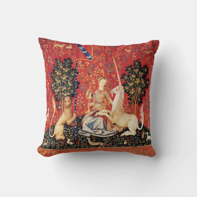 LADY AND UNICORN Lion,Fantasy Flowers,Animals Throw Pillow (Front)