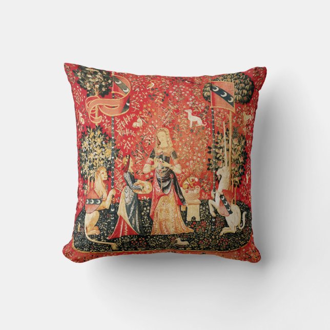 LADY AND UNICORN Lion,Fantasy Flowers,Animals Throw Pillow (Front)