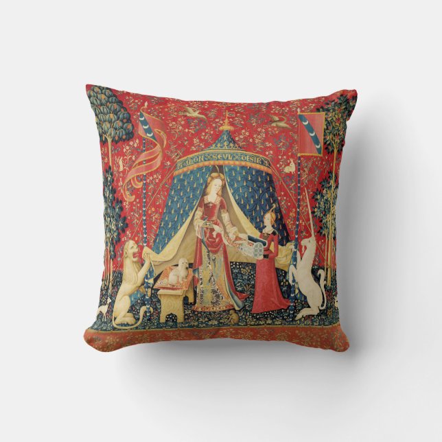 LADY AND UNICORN Lion,Fantasy Flowers,Animals Throw Pillow (Front)