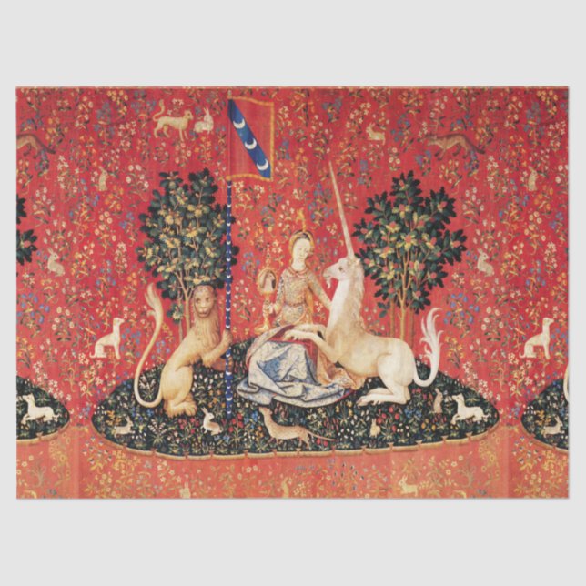 LADY AND UNICORN Lion,Fantasy Flowers,Animals Tissue Paper (Front)