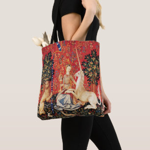LADY AND UNICORN Lion,Fantasy Flowers,Animals Tote Bag