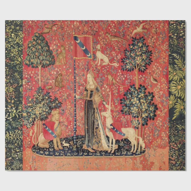 LADY AND UNICORN Lion,Fantasy Flowers,Animals Wrapping Paper (Flat)