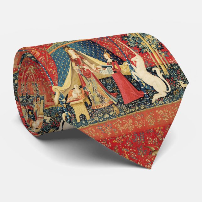LADY AND UNICORN Lion,Flowers,Animals Fantasy  Neck Tie (Rolled)
